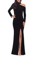 Xscape Evenings Cutout Shoulder Long Sleeve Gown Black/Nude at Nordstrom,