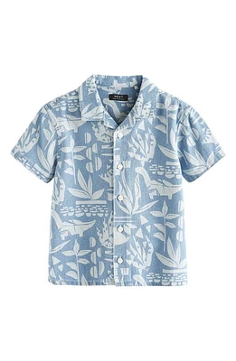 NEXT Kids' Dinosaur Print Short Sleeve Cotton Camp Shirt Blue at Nordstrom,