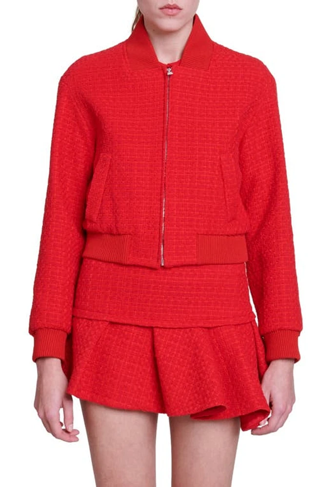 maje Bala Front Zip Tweed Jacket in Red at Nordstrom, Size 1