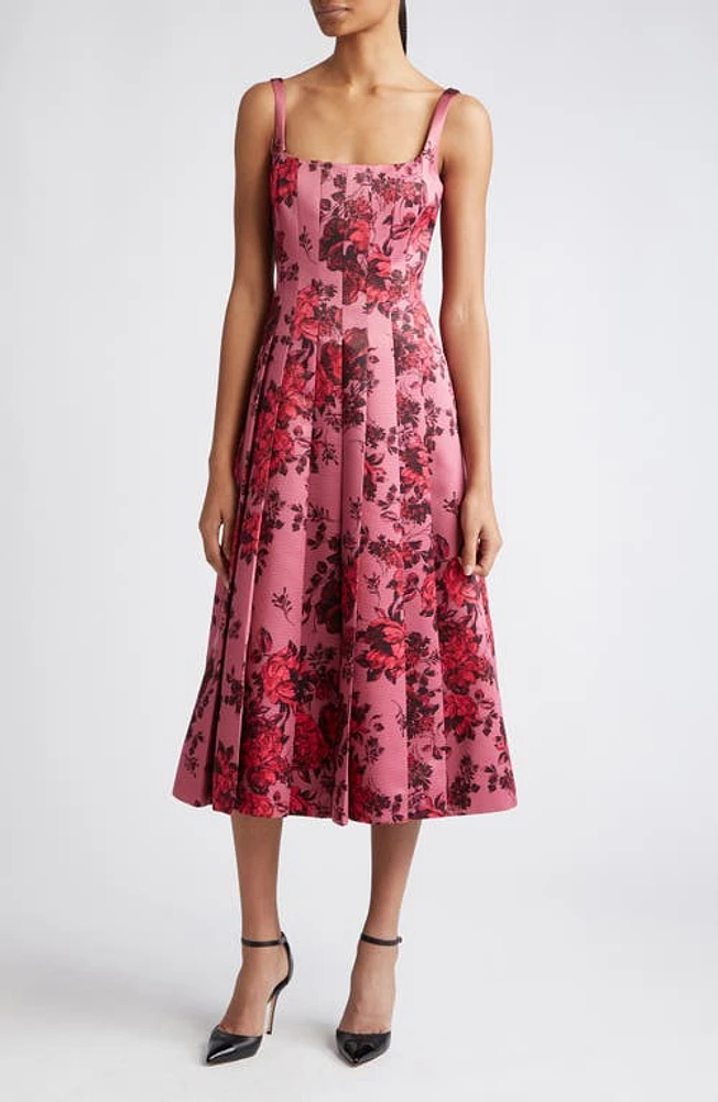 Emilia Wickstead Adele Rose Print Pleated Taffeta Faille Fit & Flare Midi Dress at Nordstrom, Us