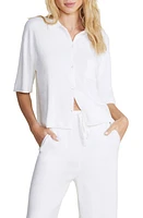 barefoot dreams CozyChic Ultra Lite Short Sleeve Button-Up Shirt Pearl at Nordstrom,