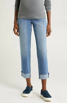 1822 Denim Over the Bump Raw Hem Maternity Slim Girlfriend Jeans at Nordstrom,