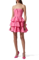 Carolina Herrera Strapless Tiered Silk Minidress Flamingo at Nordstrom,