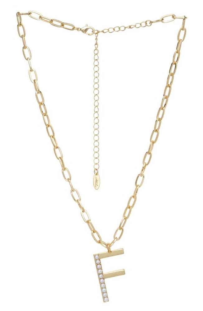 Ettika Imitation Pearl Initial Pendant Necklace in Gold- F at Nordstrom