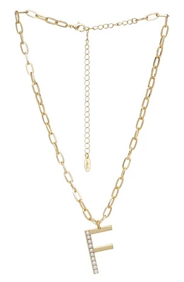 Ettika Imitation Pearl Initial Pendant Necklace in Gold- F at Nordstrom