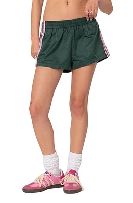 EDIKTED Nikki Stripe Nylon Shorts Dark-Green at Nordstrom,