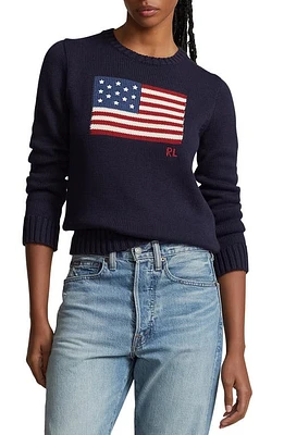 Polo Ralph Lauren Flag Crewneck Sweater Navy at Nordstrom,