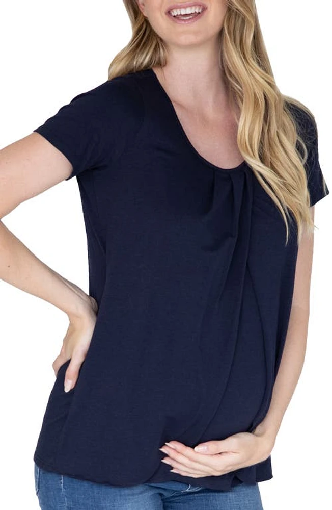 Angel Maternity Petal Front Maternity/Nursing Top Navy at Nordstrom,