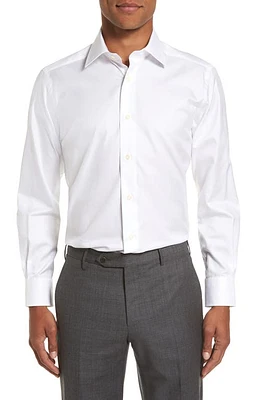 David Donahue Trim Fit Superfine Twill Dress Shirt White at Nordstrom,