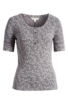 Lucky Brand Rib Henley Top Black Multi at Nordstrom,