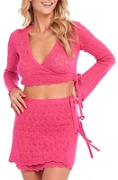 Capittana Kaia Open Stitch Crop Cover-Up Sweater Fuchsia at Nordstrom,