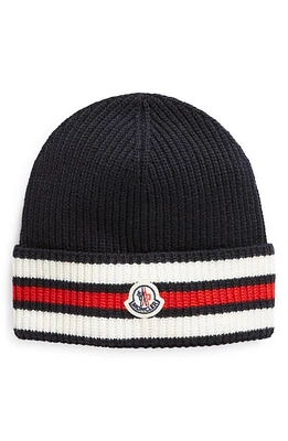 Moncler Kids' Stripe Cuff Wool Beanie Blue Navy at Nordstrom