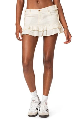 EDIKTED Dev Ruffle Denim Miniskirt Off-White at Nordstrom,