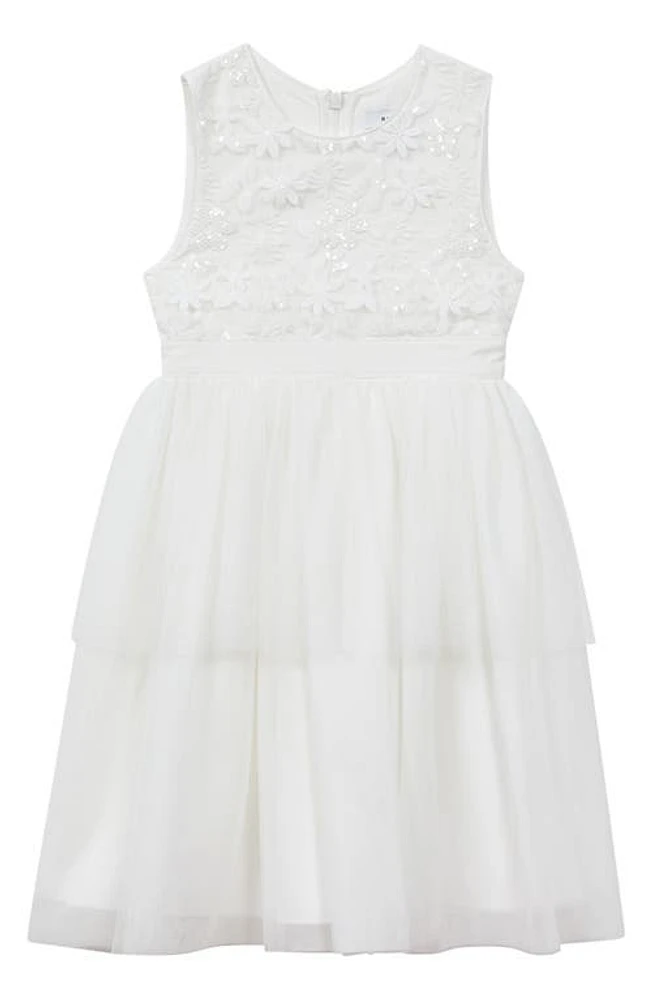 Reiss Kids' Rocha Floral Appliqué Dress Ivory at Nordstrom, Y