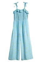 Love, Fire Kids' Stripe Ruffle Smocked Bodice Jumpsuit at