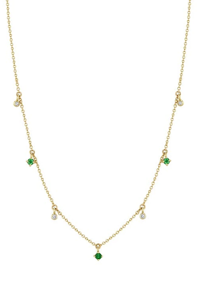 Zoë Chicco Emerald and Diamond Station Necklace in 14K Yg at Nordstrom, Size 16