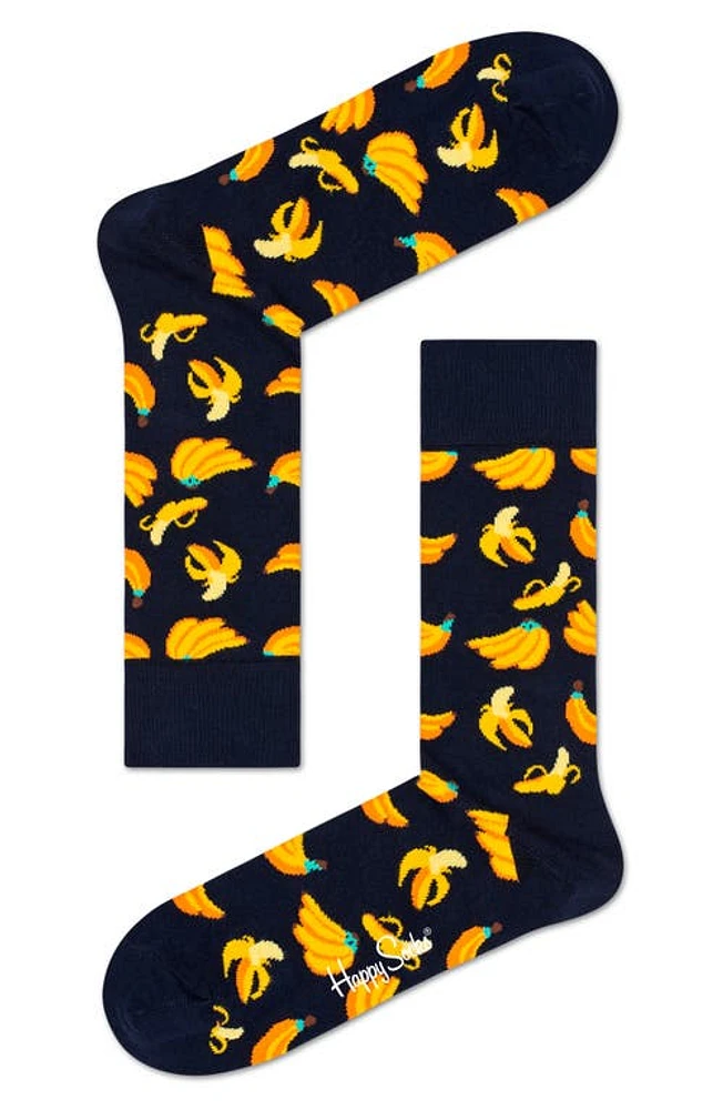 Happy Socks Banana Crew Socks in Navy at Nordstrom