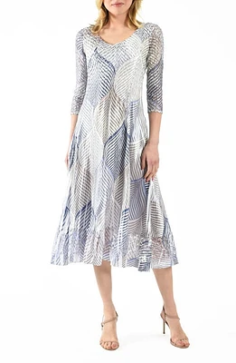 Komarov Abstract Print Charmeuse & Lace Cocktail Midi Dress Lapis Leaf at Nordstrom