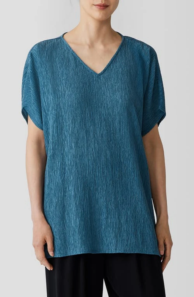 Eileen Fisher Textured V-Neck Tunic Top Cascade at Nordstrom,