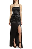 Emerald Sundae Ruched Crossback Satin Gown at Nordstrom,