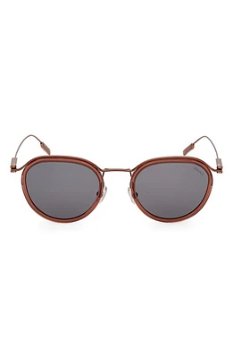 ZEGNA 51mm Round Sunglasses in Shiny Light Brown /Smoke at Nordstrom