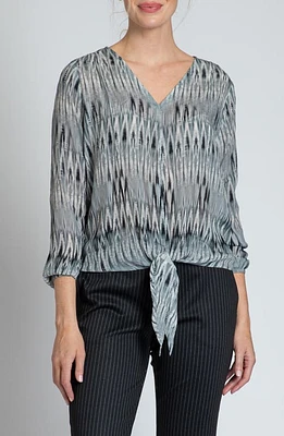 APNY Print V-Neck Tie Front Chiffon Top Grey Multi at Nordstrom