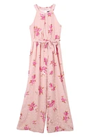 Zunie Kids' Floral Clip Dot Chiffon Jumpsuit Blush Print at Nordstrom,