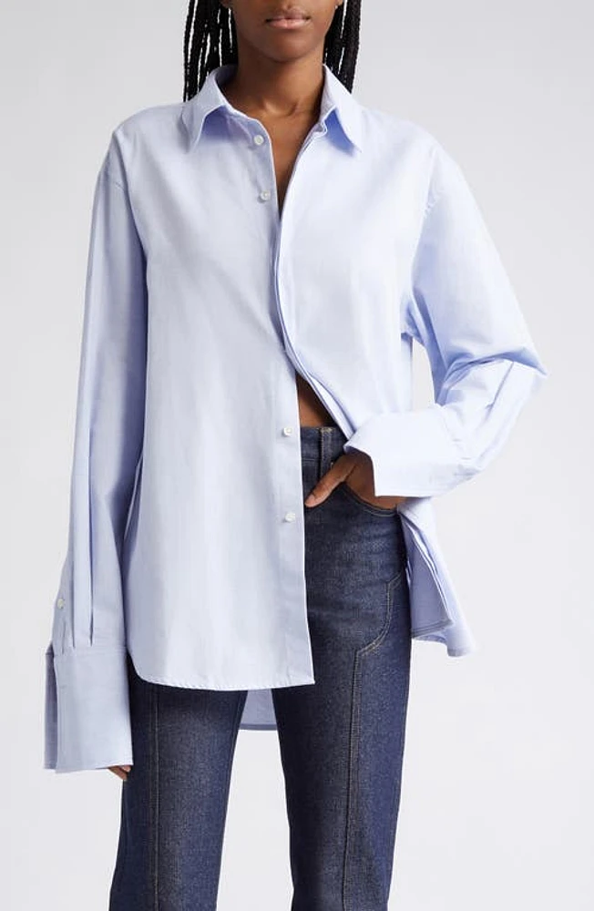 K. NGSLEY Gender Inclusive Snider Splice Cotton Button-Up Shirt White/Blue at Nordstrom,