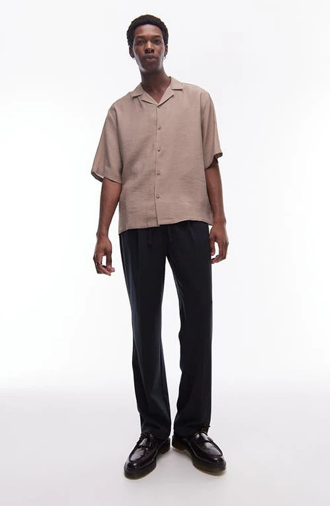 Topman Oversize Modal Blend Camp Shirt Stone at Nordstrom,