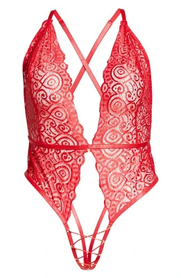 Roma Confidential Lace Crotchless Teddy Red at Nordstrom,