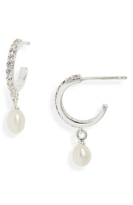 Estella Bartlett Pearl Charm Cubic Zirconia Hoop Earrings in Silver at Nordstrom