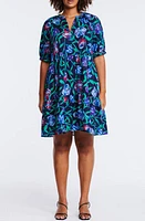 Estelle Nautical Flower Linen Blend A-Line Dress Navy/Green at Nordstrom,