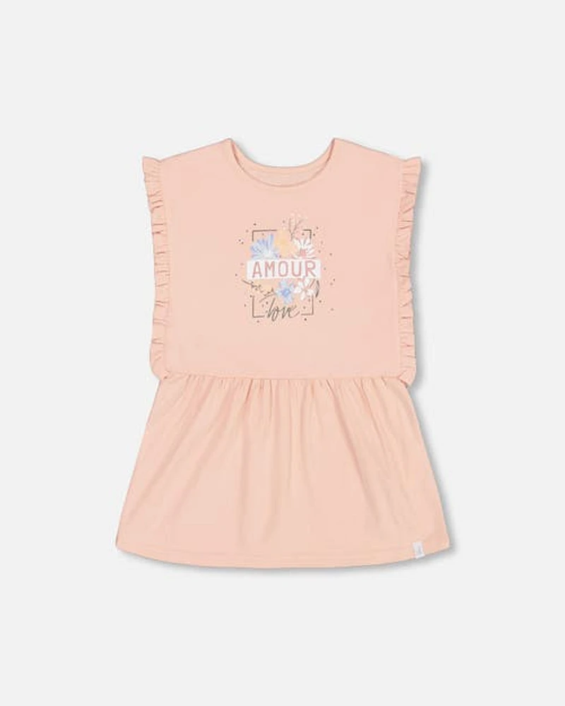 Deux Par Deux Girl's Tunic With Frills And Print Blush Pink at Nordstrom