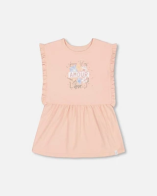 Deux Par Deux Girl's Tunic With Frills And Print Blush Pink at Nordstrom