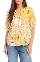 FIFTEEN TWENTY Bandana Print Tie Neck Top in Yellow Paisley at Nordstrom, Size Small