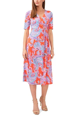 Chaus Faux Wrap Midi Dress Orange at Nordstrom,