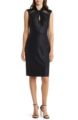 Vince Camuto Sequin Front Twist Keyhole Midi Dress Black at Nordstrom,