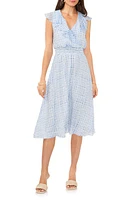 Vince Camuto Geometric Print Smocked Waist Midi Dress Airy Blue at Nordstrom,