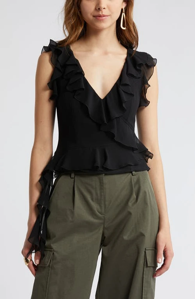 Open Edit Ruffle Sleeveless Crop Top at Nordstrom,