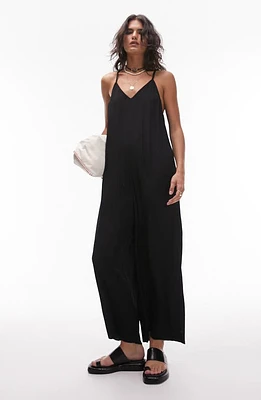 Topshop Strappy Wide Leg Jumpsuit Black at Nordstrom, Us