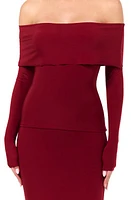 Naked Wardrobe Off the Shoulder Long Sleeve Top Dark Red at Nordstrom,