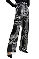 MANGO Geo Print High Waist Satin Palazzo Pants in Black at Nordstrom, Size 4