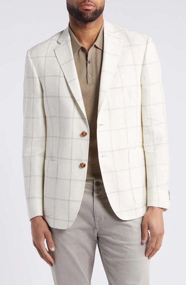 Billy Reid Windowpane Check Wool & Linen Sport Coat Cream at Nordstrom,