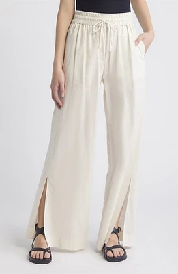 FRAME Drawstring Slit Hem Cotton Blend Lounge Pants Cream at Nordstrom,