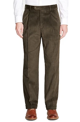 Berle Italian 8-Wale Luxury Corduroy Pleated Trousers Olive at Nordstrom,