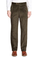 Berle Italian 8-Wale Luxury Corduroy Pleated Trousers Olive at Nordstrom,