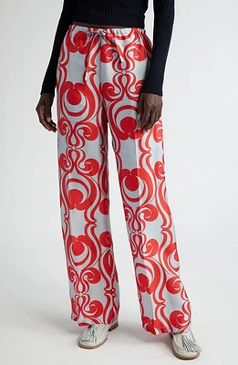 Dries Van Noten Print Drawstring Silk Pants Red 352 at Nordstrom, Us