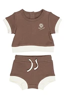 L'Ovedbaby Embroidered Organic Cotton T-Shirt & Shorts Set Latte Flower at Nordstrom,