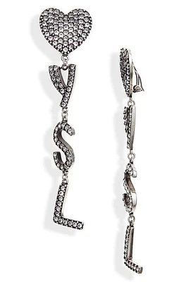 Saint Laurent Heart YSL Clip Earrings in Silver at Nordstrom