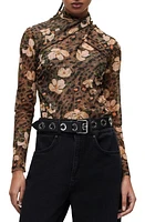 AllSaints Tia Alessandra Floral Print Turtleneck Top Animal Brown at Nordstrom, Us